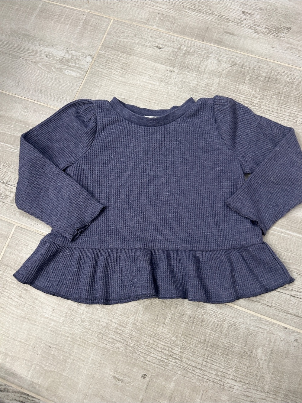 Splendid Navy Waffle Knit Peplum Long Sleeve Top